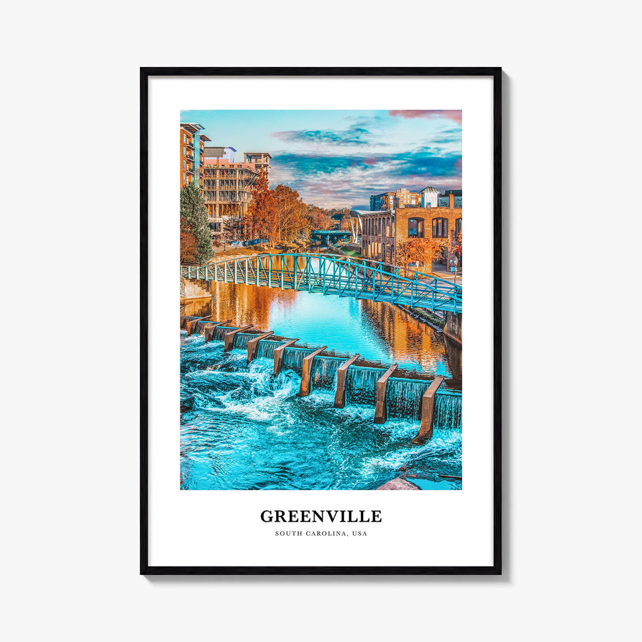 Greenville no. 2 colorful classic poster of South Carolina, USA – vertical wall art, unframed print shown in interior mockup