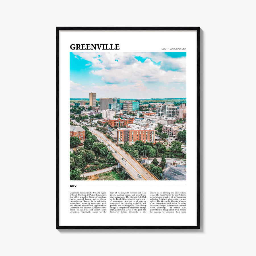 Greenville no. 2 colorful travel poster of South Carolina, USA – vertical wall art, unframed print shown in interior mockup