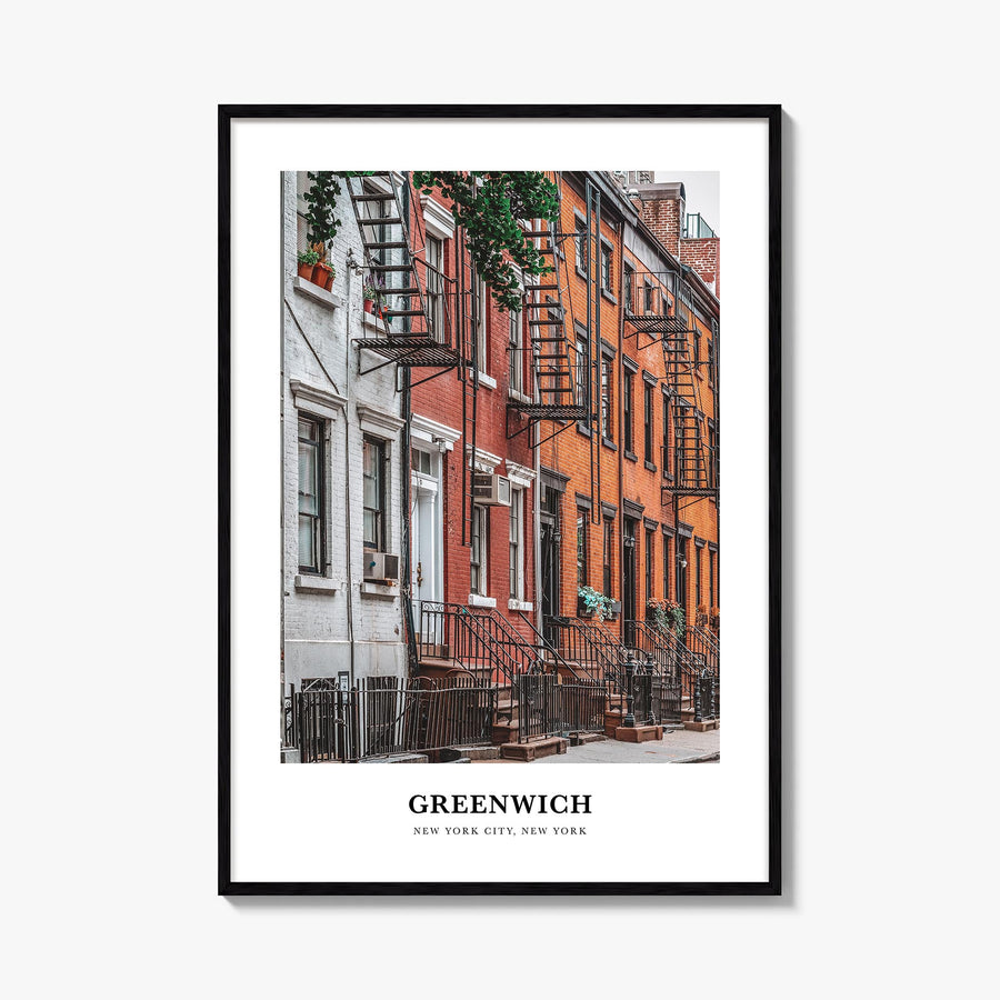 Greenwich, New York colorful classic poster of New York, USA – vertical wall art, unframed print shown in interior mockup