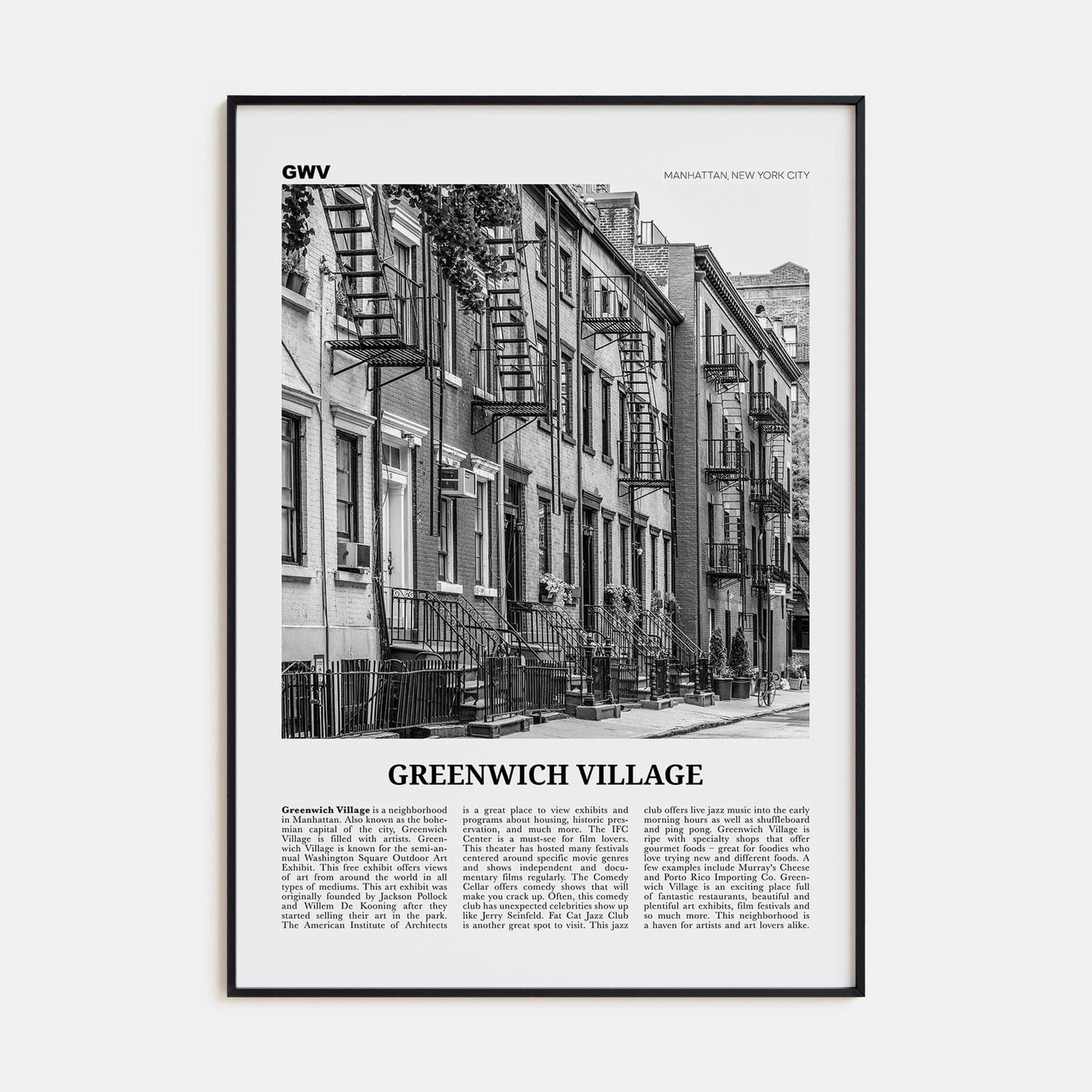 Greenwich Village Poster None / 8x12 in Nbourhood Travel B&W Poster