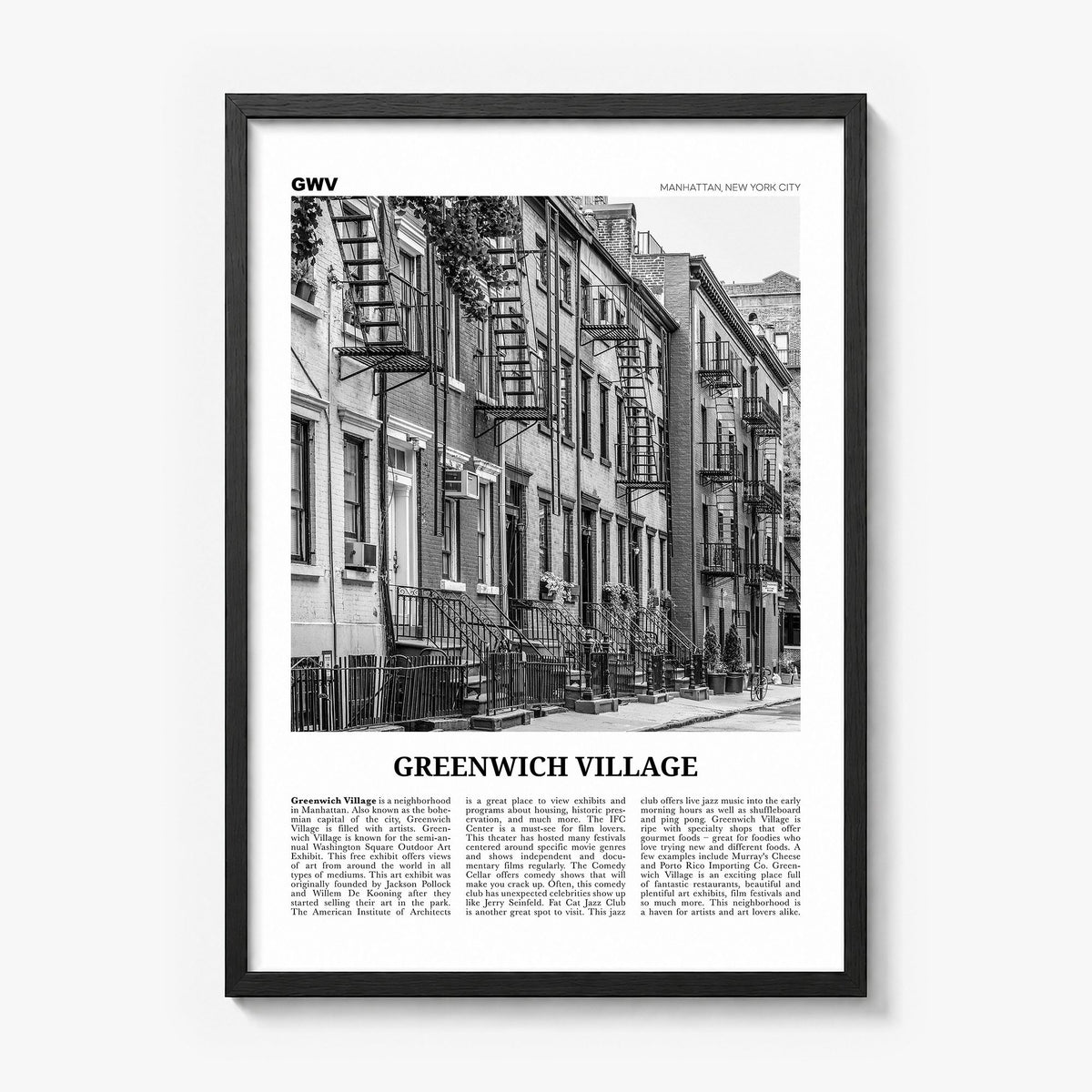 Greenwich Village Newspaper Poster in a black wood frame