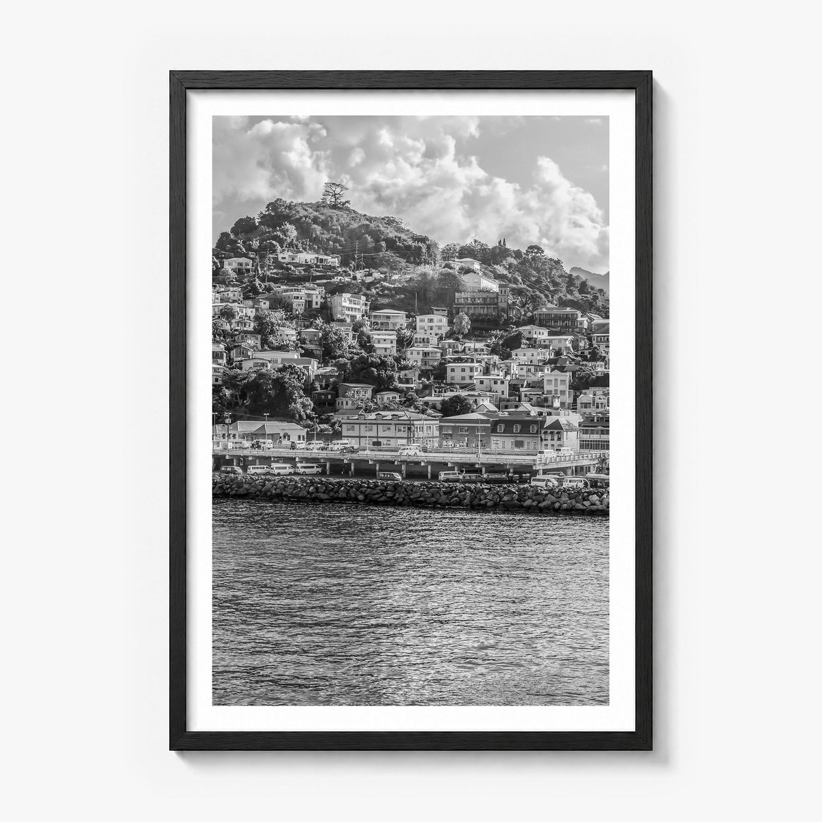 Grenada Photo Poster in a black wood frame, white border