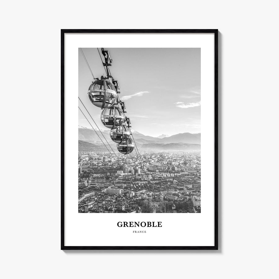 Grenoble black & white classic poster of France – vertical wall art, unframed print shown in interior mockup