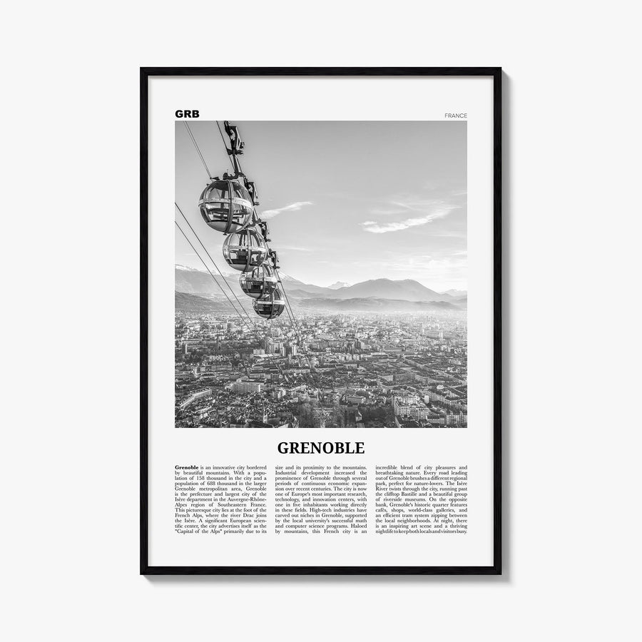 Grenoble black & white newspaper poster of France – vertical wall art, unframed print shown in interior mockup