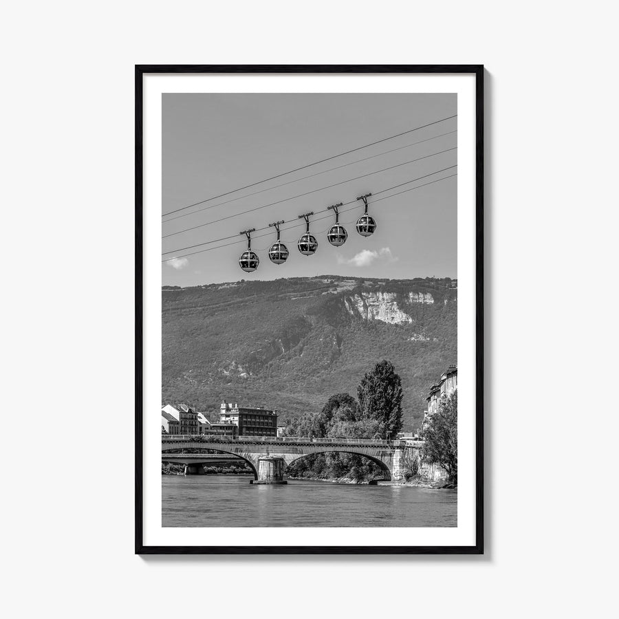 Grenoble black & white photo poster of France – vertical wall art, unframed print shown in interior mockup