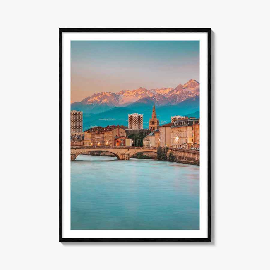 Grenoble colorful photo poster of France – vertical wall art, unframed print shown in interior mockup