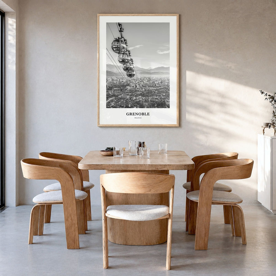 Grenoble Classic Poster in a natural wood frame, hanging in a dining room