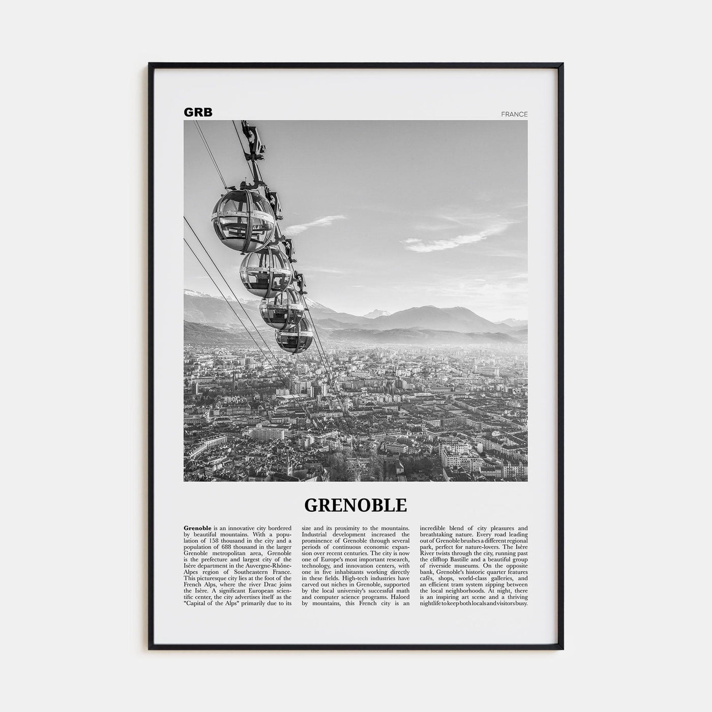 Grenoble Poster None / 8x12 in Nbourhood Travel B&W Poster