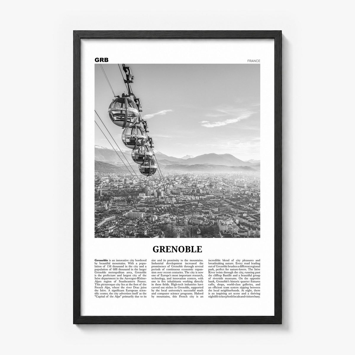 Grenoble Newspaper Poster in a black wood frame
