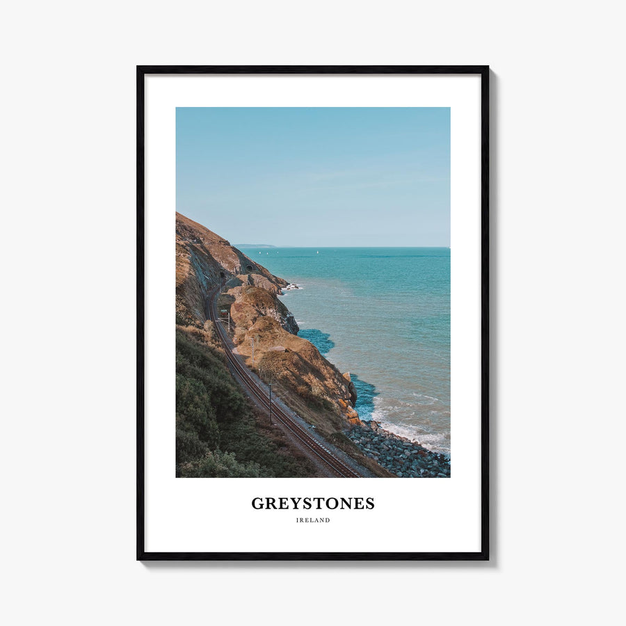 Greystones colorful classic poster of Ireland – vertical wall art, unframed print shown in interior mockup