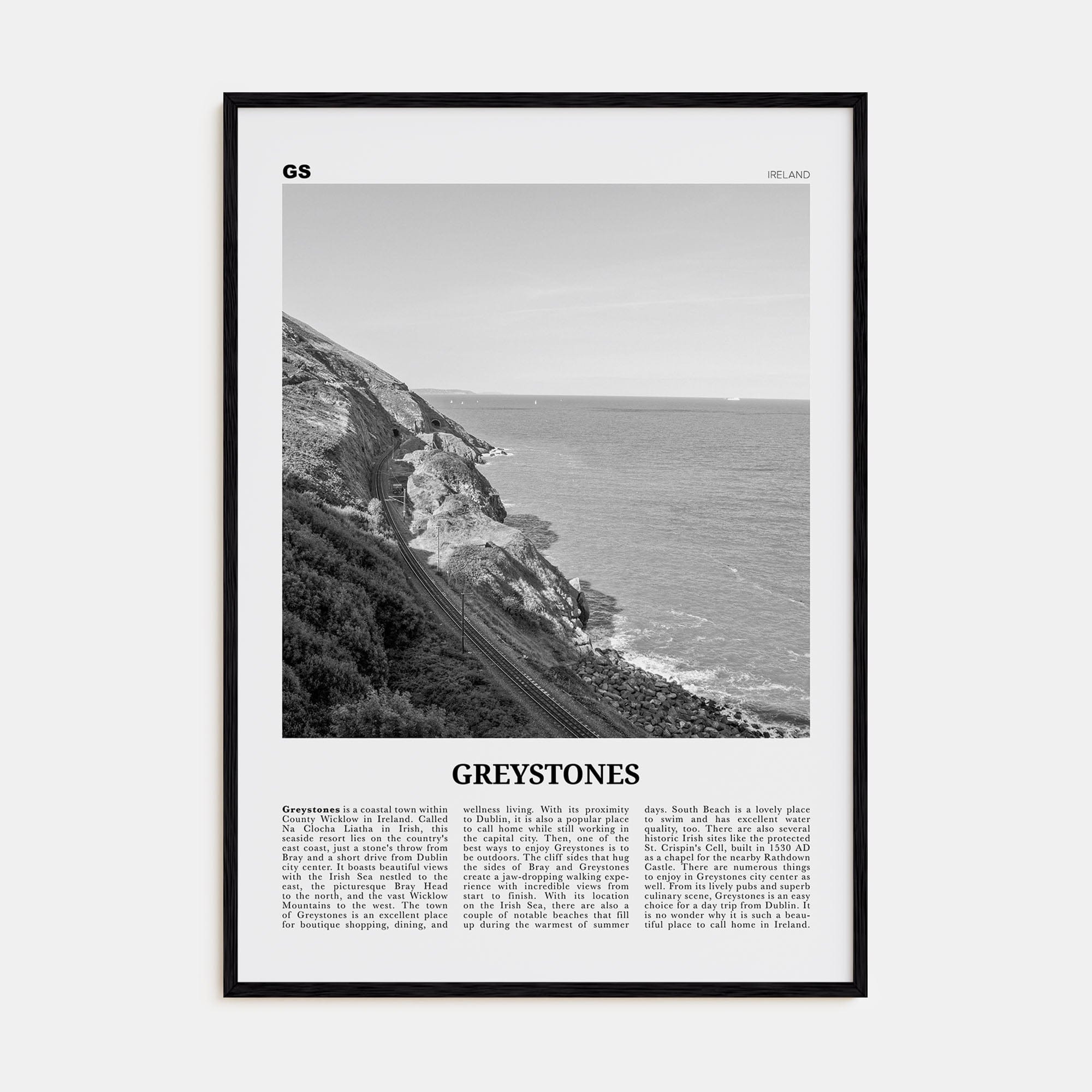 Greystones Poster Black Wood / 8x12 in Nbourhood Travel B&W Poster