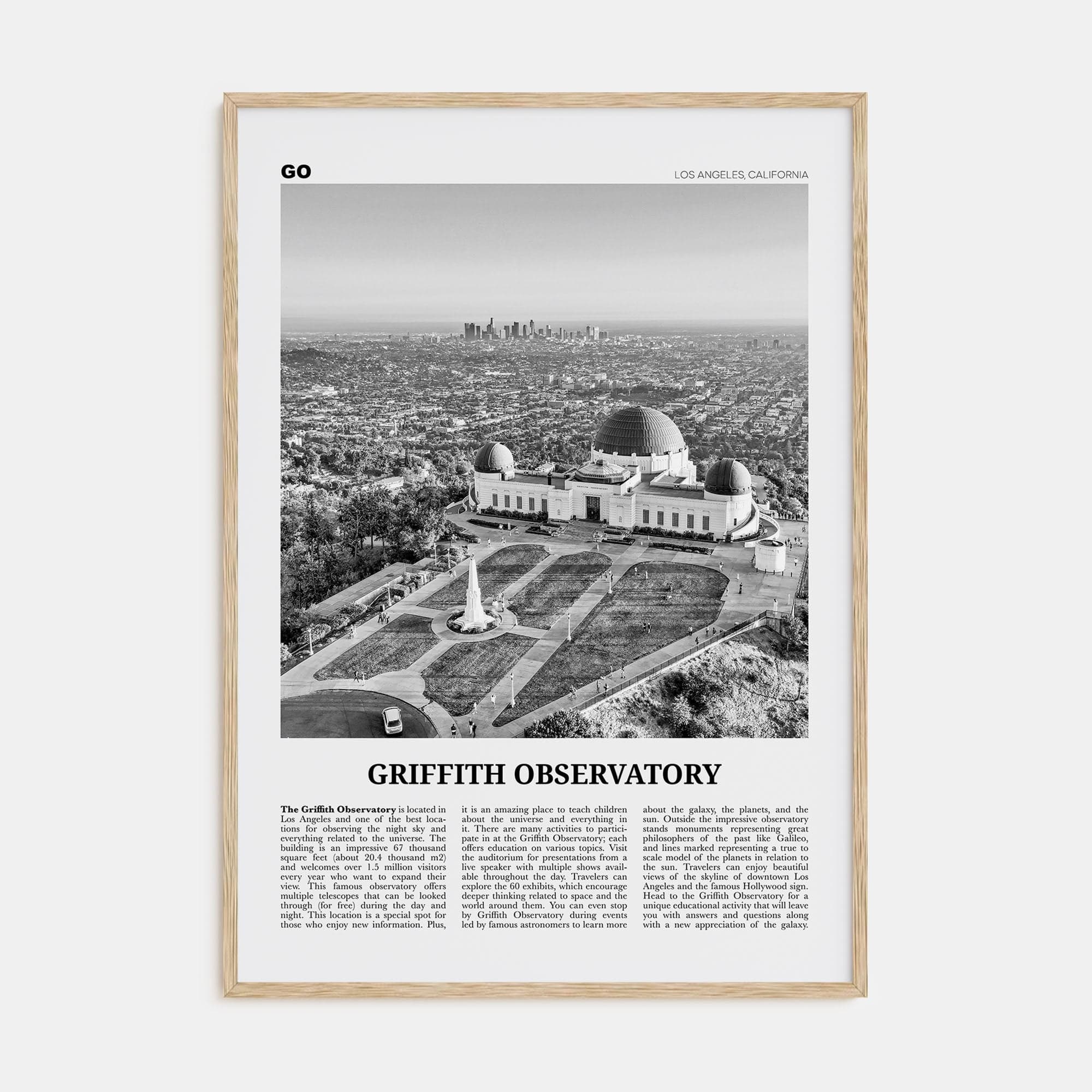 Griffith Observatory Poster Natural Wood / 8x12 in Nbourhood Travel B&W Poster