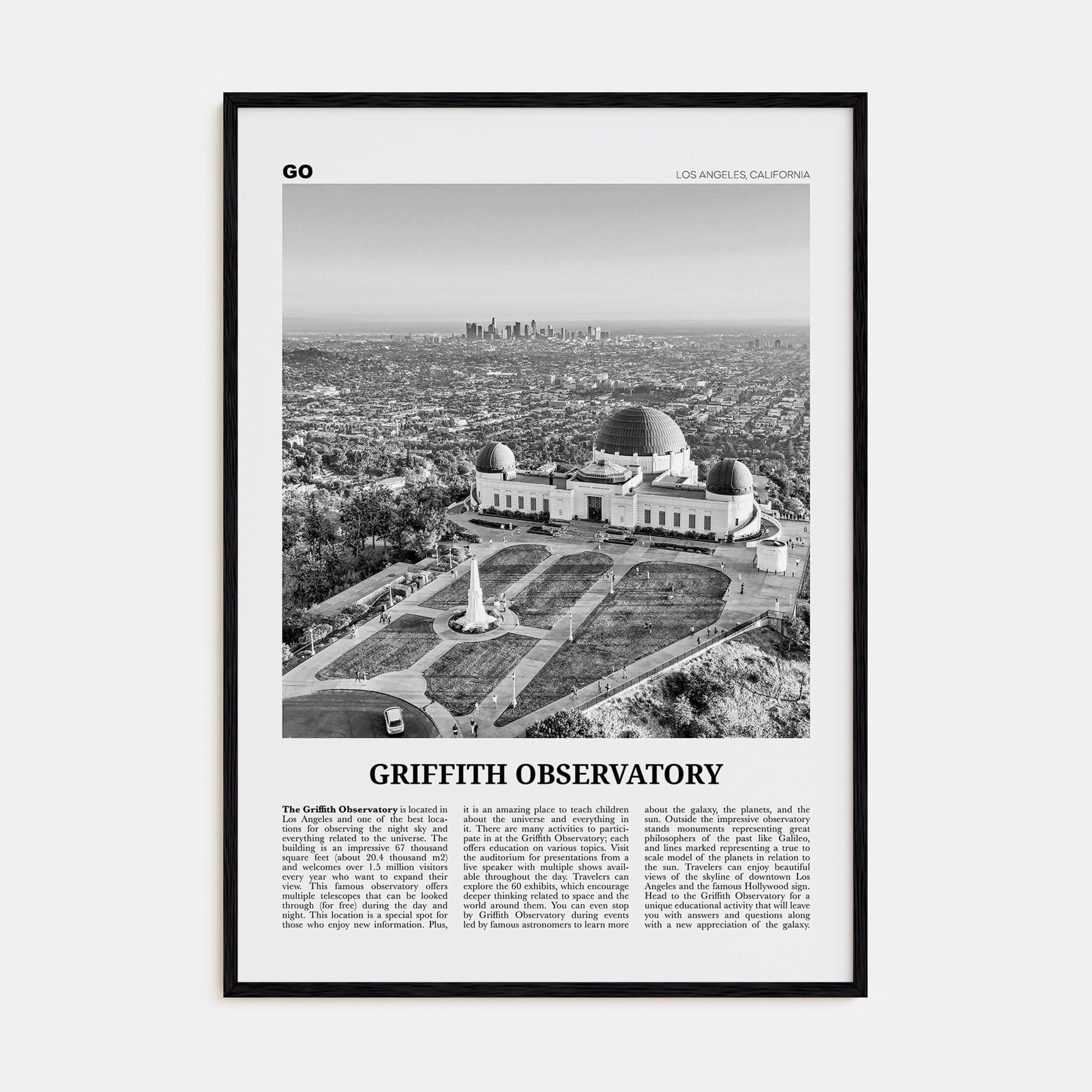 Griffith Observatory Poster Black Wood / 8x12 in Nbourhood Travel B&W Poster