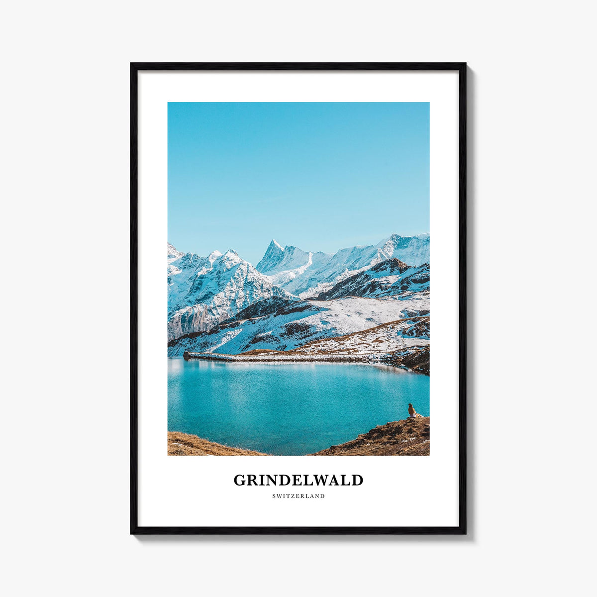 Grindelwald colorful classic poster of Switzerland – vertical wall art, unframed print shown in interior mockup