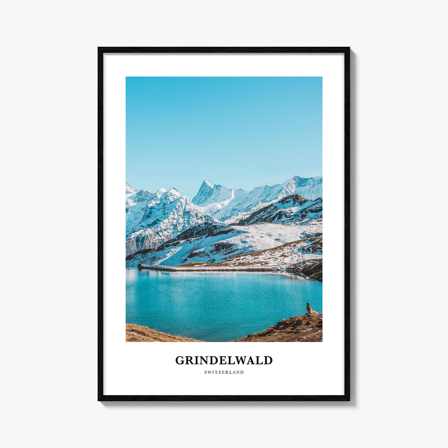 Grindelwald colorful classic poster of Switzerland – vertical wall art, unframed print shown in interior mockup