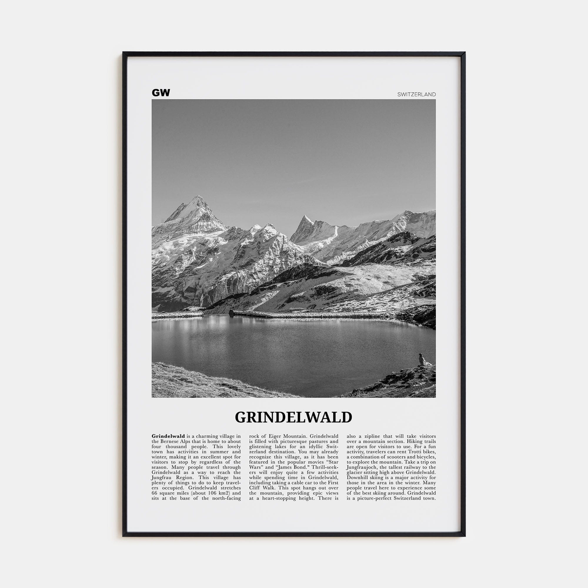 Grindelwald Poster None / 8x12 in Nbourhood Travel B&W Poster