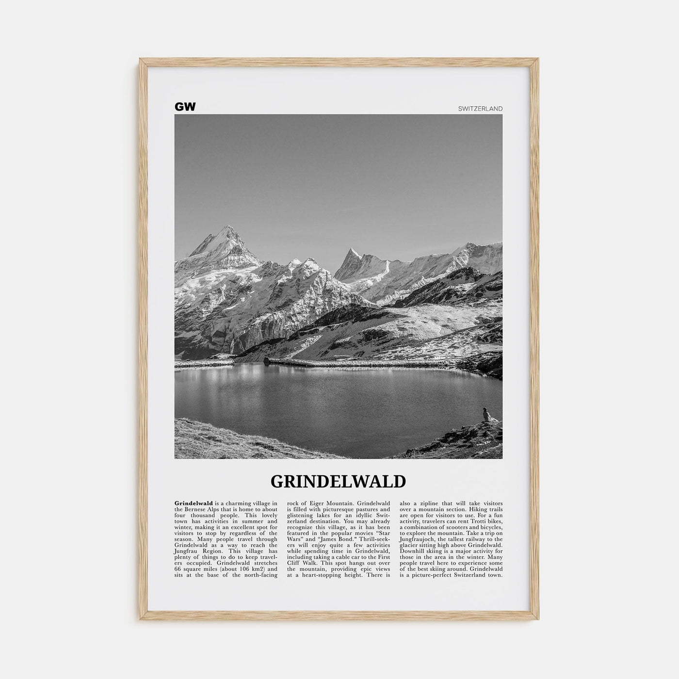 Grindelwald Poster Natural Wood / 8x12 in Nbourhood Travel B&W Poster