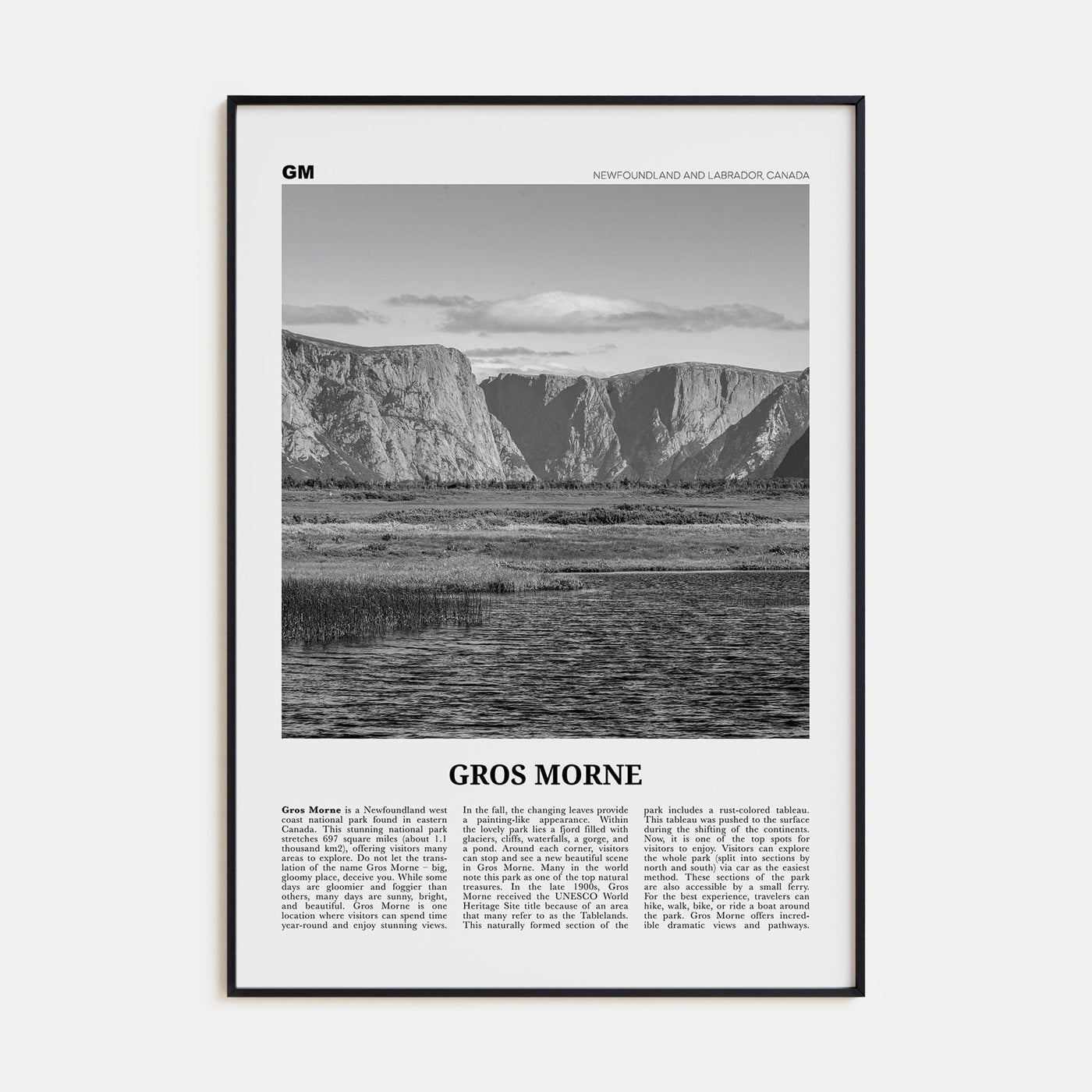 Gros Morne Poster None / 8x12 in Nbourhood Travel B&W Poster