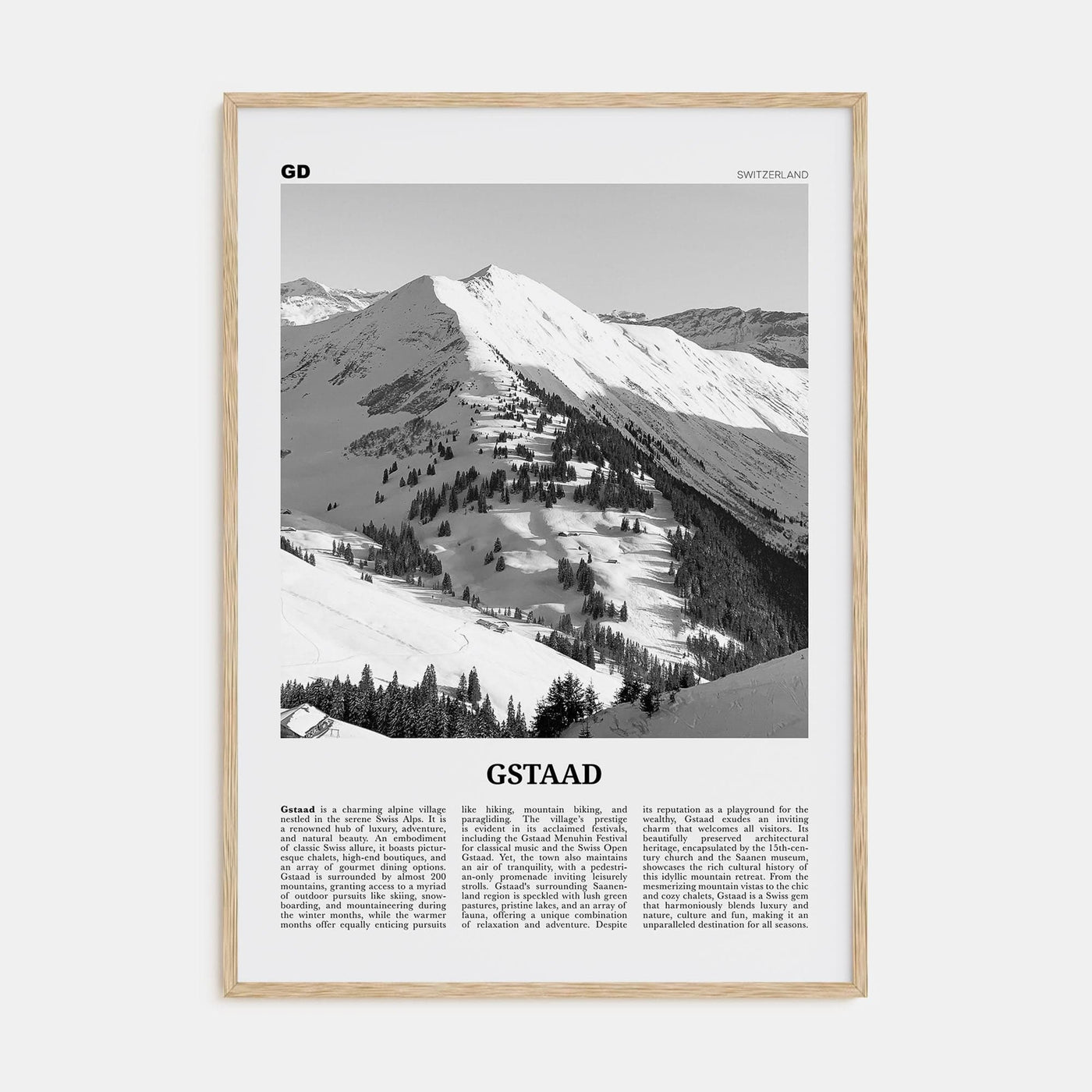 Gstaad Poster Natural Wood / 8x12 in Nbourhood Travel B&W Poster