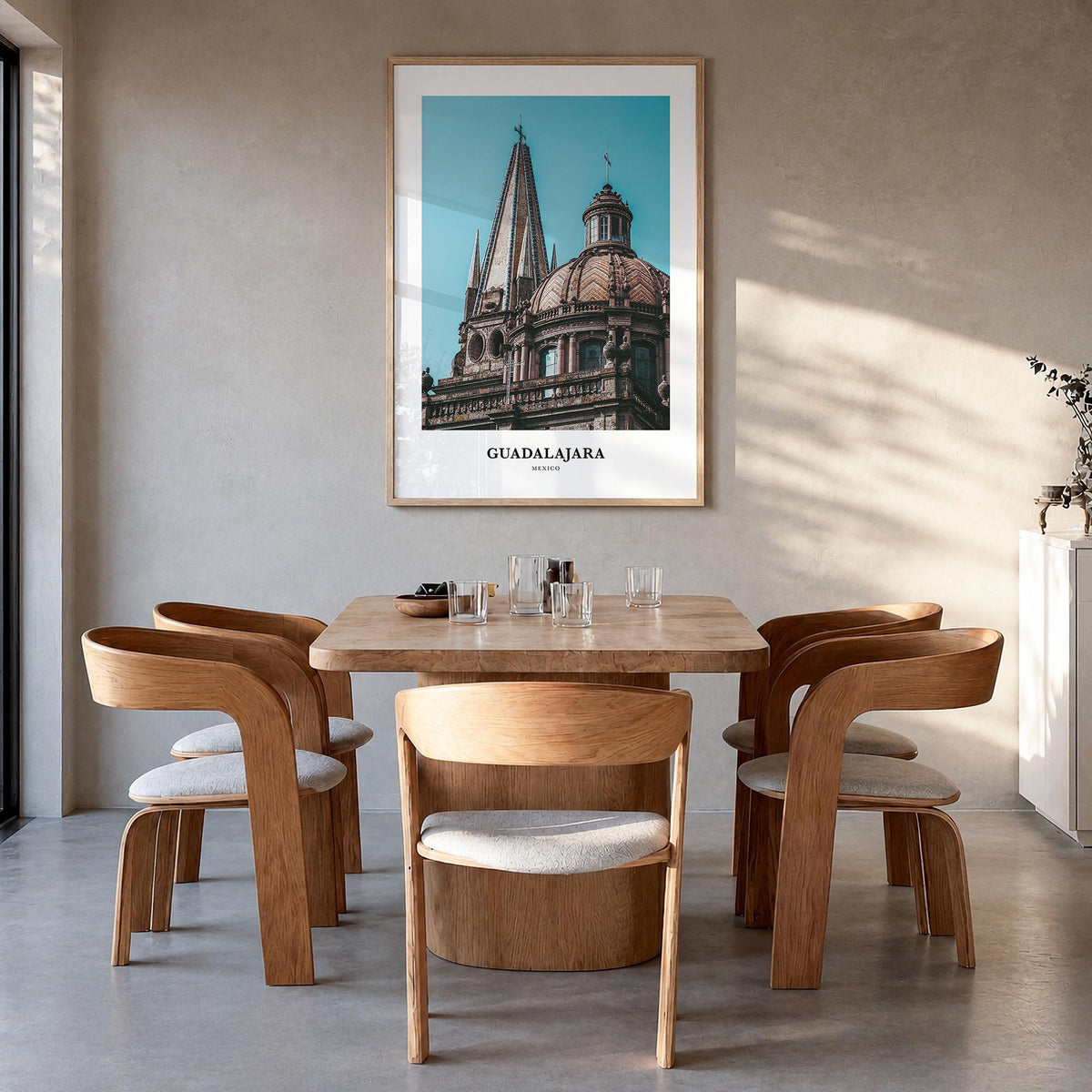 Guadalajara colorful classic poster of Mexico – vertical wall art in natural wood frame, hanging on wall