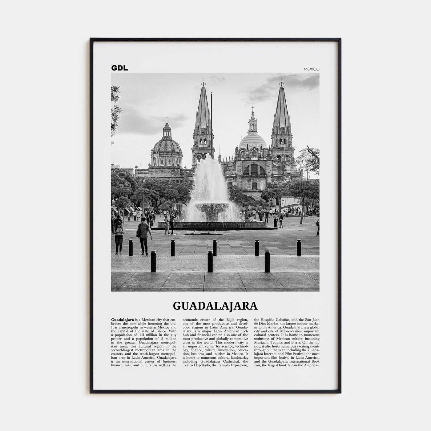 Guadalajara No 1 Poster None / 8x12 in Nbourhood Travel B&W Poster