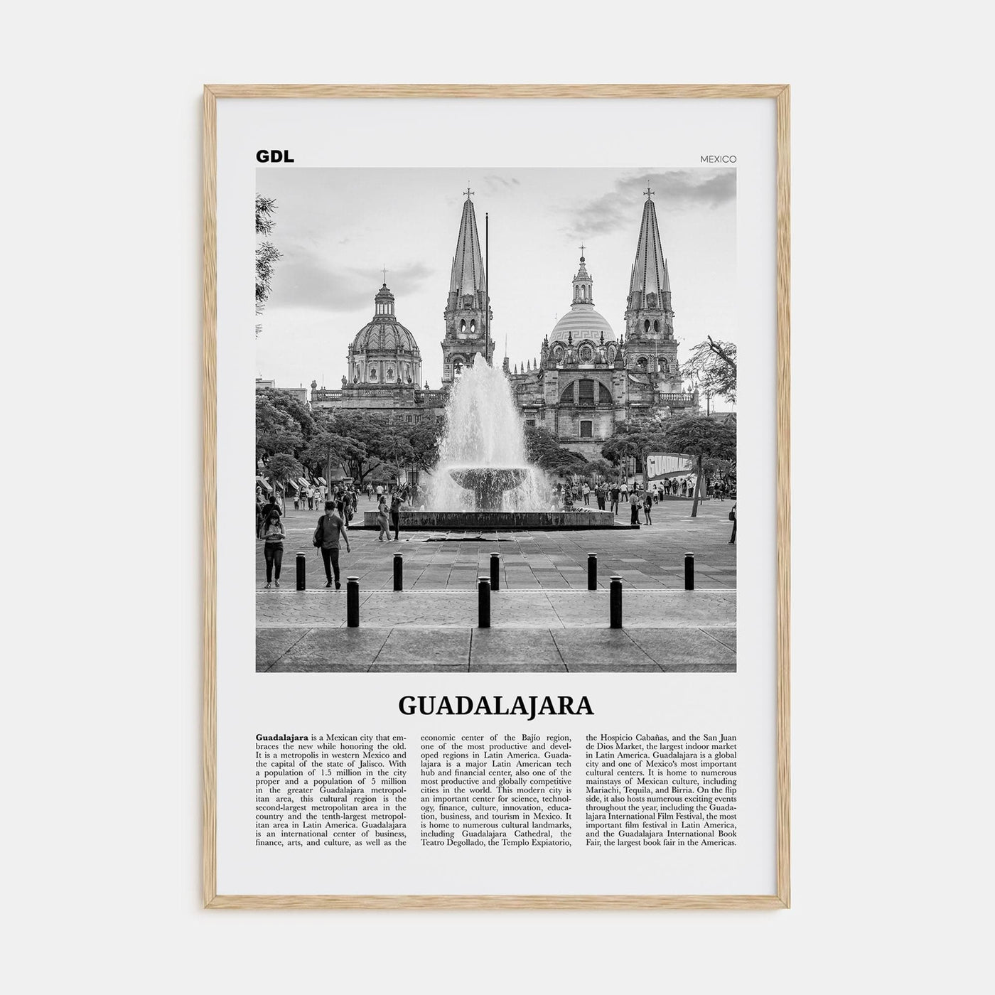 Guadalajara No 1 Poster Natural Wood / 8x12 in Nbourhood Travel B&W Poster