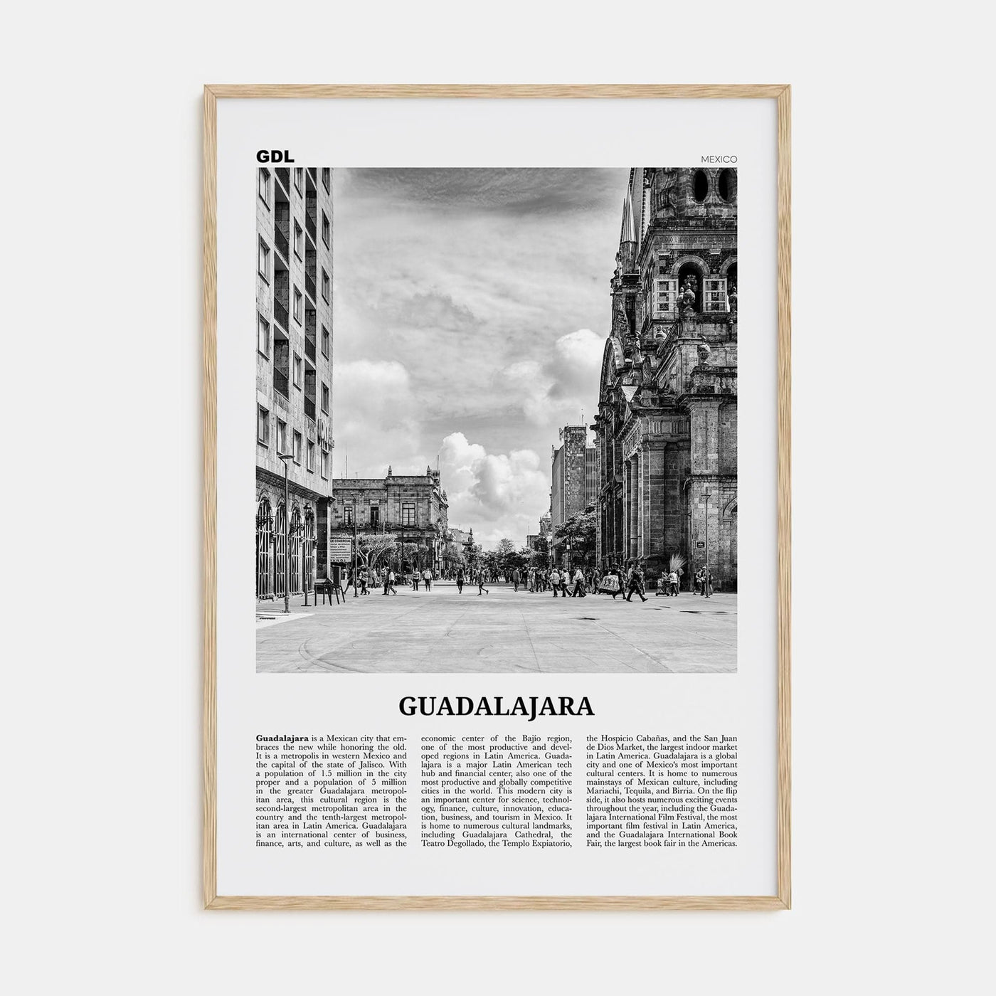 Guadalajara No 2 Poster Natural Wood / 8x12 in Nbourhood Travel B&W Poster