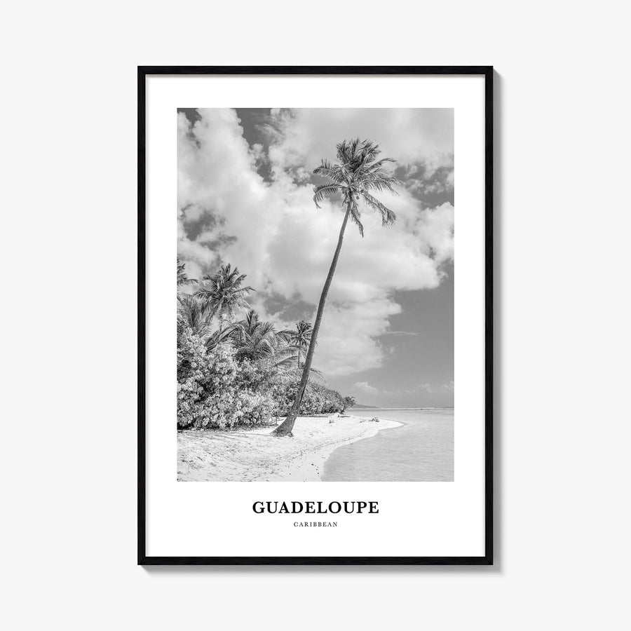 Guadeloupe black & white classic poster of Caribbean – vertical wall art, unframed print shown in interior mockup