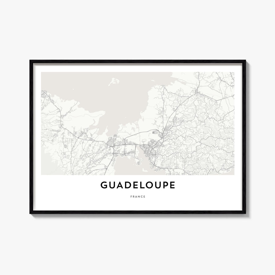 Guadeloupe black & white map poster of Caribbean – horizontal wall art, unframed print shown in interior mockup
