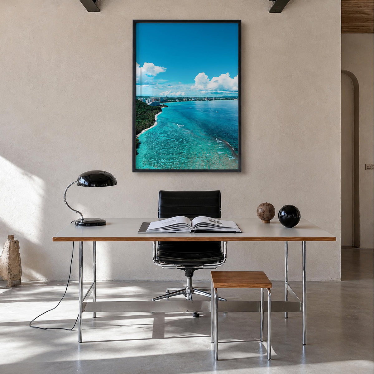 Guam no. 1 colorful photo poster of Oceania – vertical wall art in black wood frame, hanging on wall