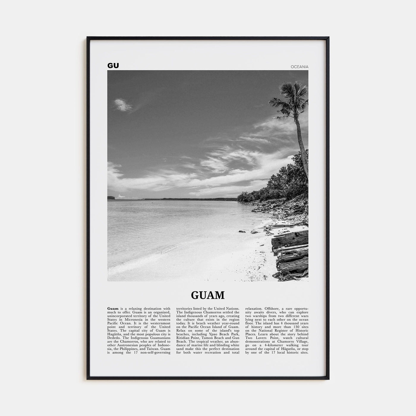 Guam Poster None / 8x12 in Nbourhood Travel B&W Poster