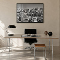 Guanajuato City black & white photo poster of Mexico – horizontal wall art in black wood frame, hanging on wall