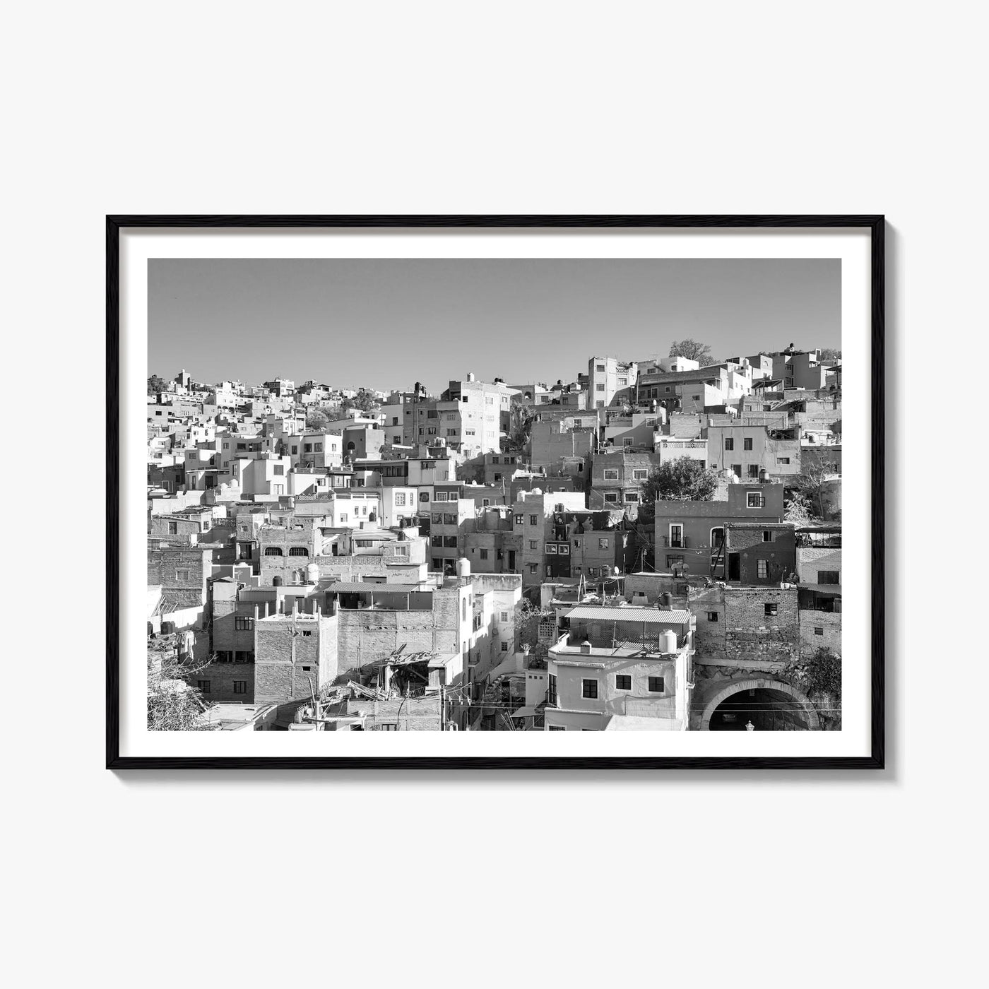 Guanajuato City black & white photo poster of Mexico – horizontal wall art, unframed print shown in interior mockup