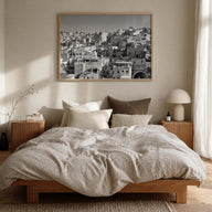 Guanajuato City black & white photo poster of Mexico – horizontal wall art in natural wood frame, hanging on wall