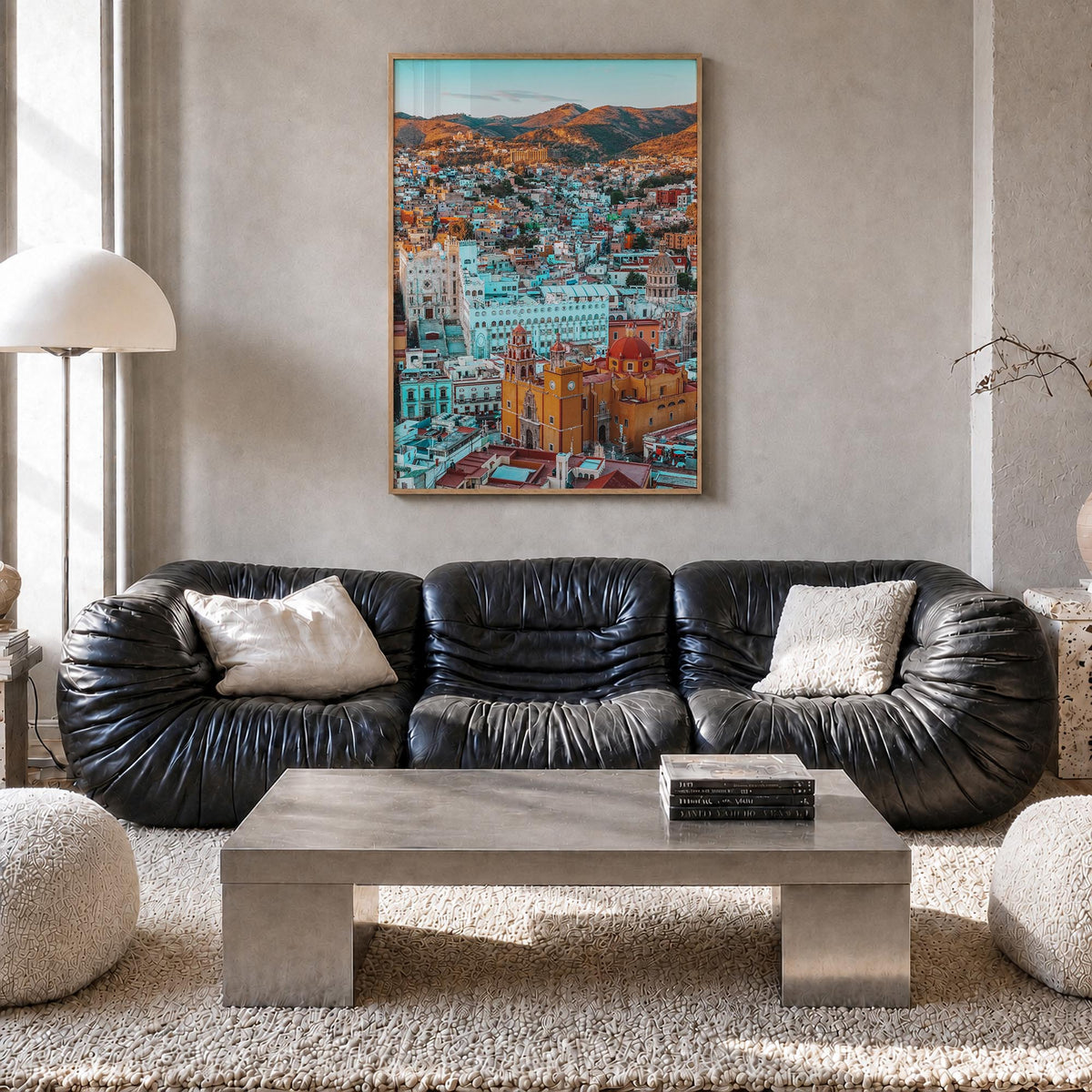 Guanajuato City colorful photo poster of Mexico – vertical wall art in natural wood frame, hanging on wall