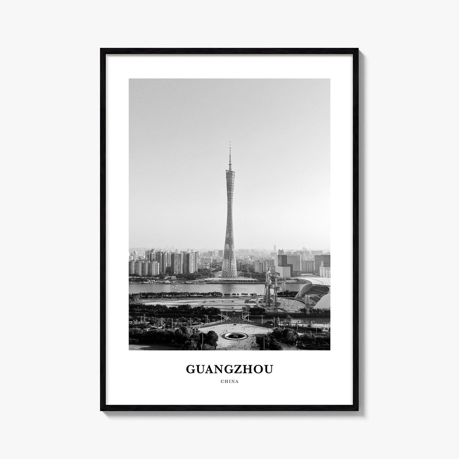 Guangzhou black & white classic poster of China – vertical wall art, unframed print shown in interior mockup