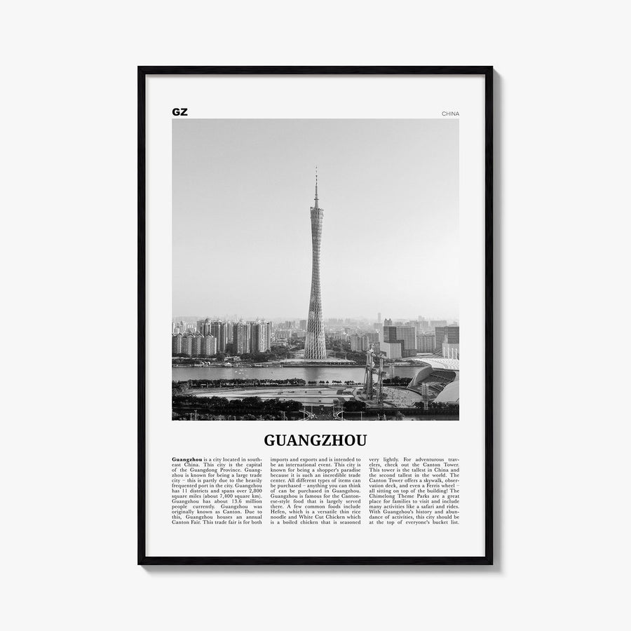 Guangzhou black & white newspaper poster of China – vertical wall art, unframed print shown in interior mockup