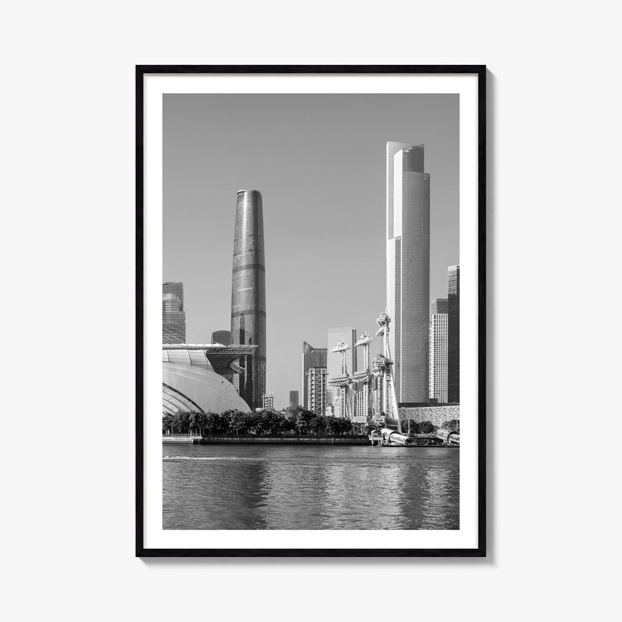 Guangzhou black & white photo poster of China – vertical wall art, unframed print shown in interior mockup