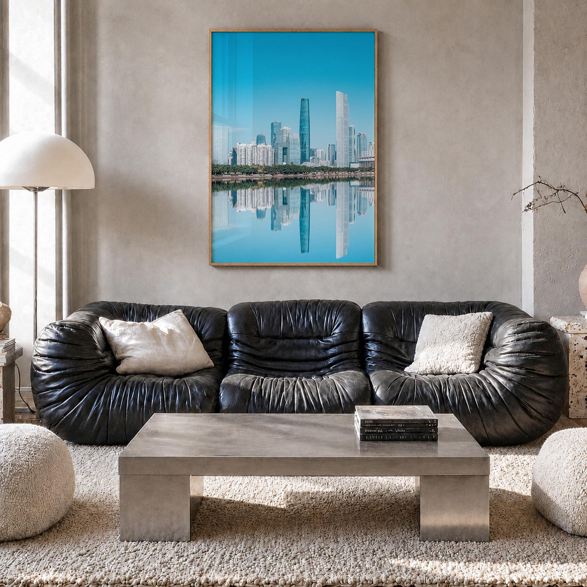 Guangzhou colorful photo poster of China – vertical wall art in natural wood frame, hanging on wall
