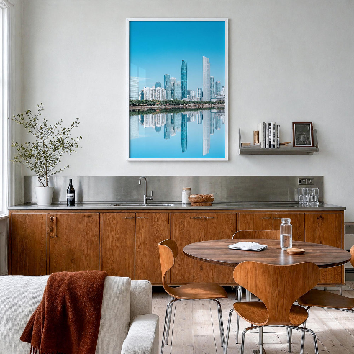 Guangzhou colorful photo poster of China – vertical wall art in white wood frame, hanging on wall