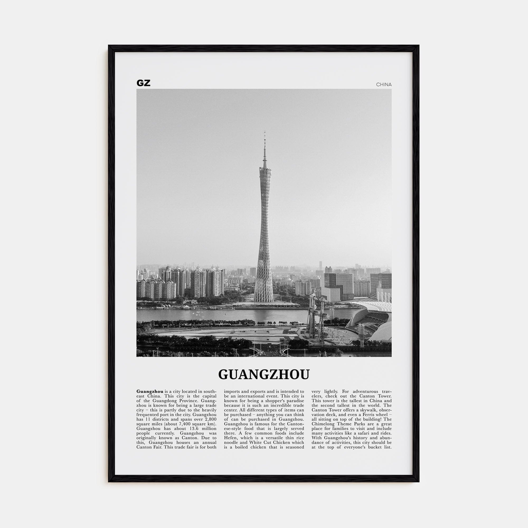 Guangzhou Poster Black Wood / 8x12 in Nbourhood Travel B&W Poster