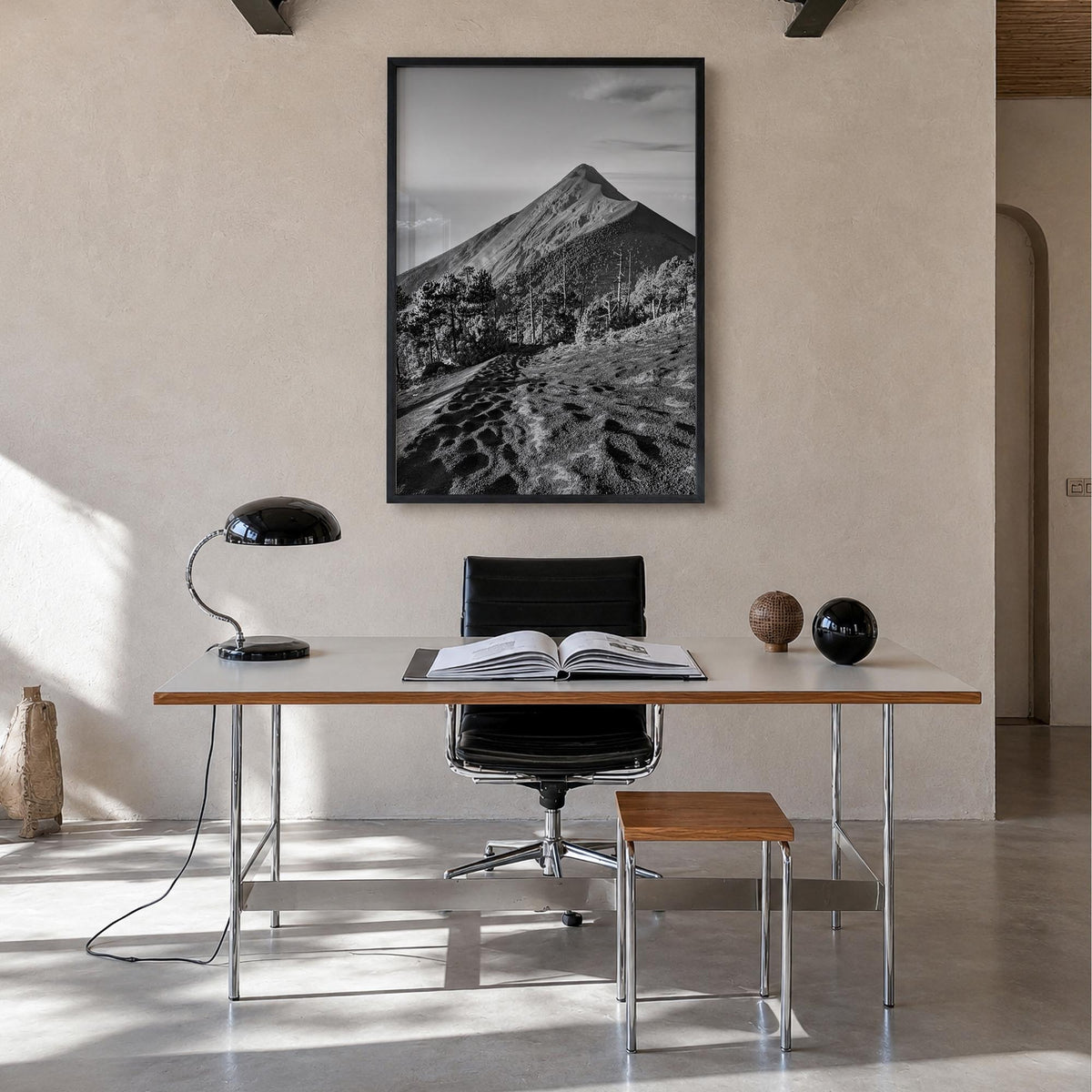 Guatemala black & white photo poster of Central America – vertical wall art in black wood frame, hanging on wall