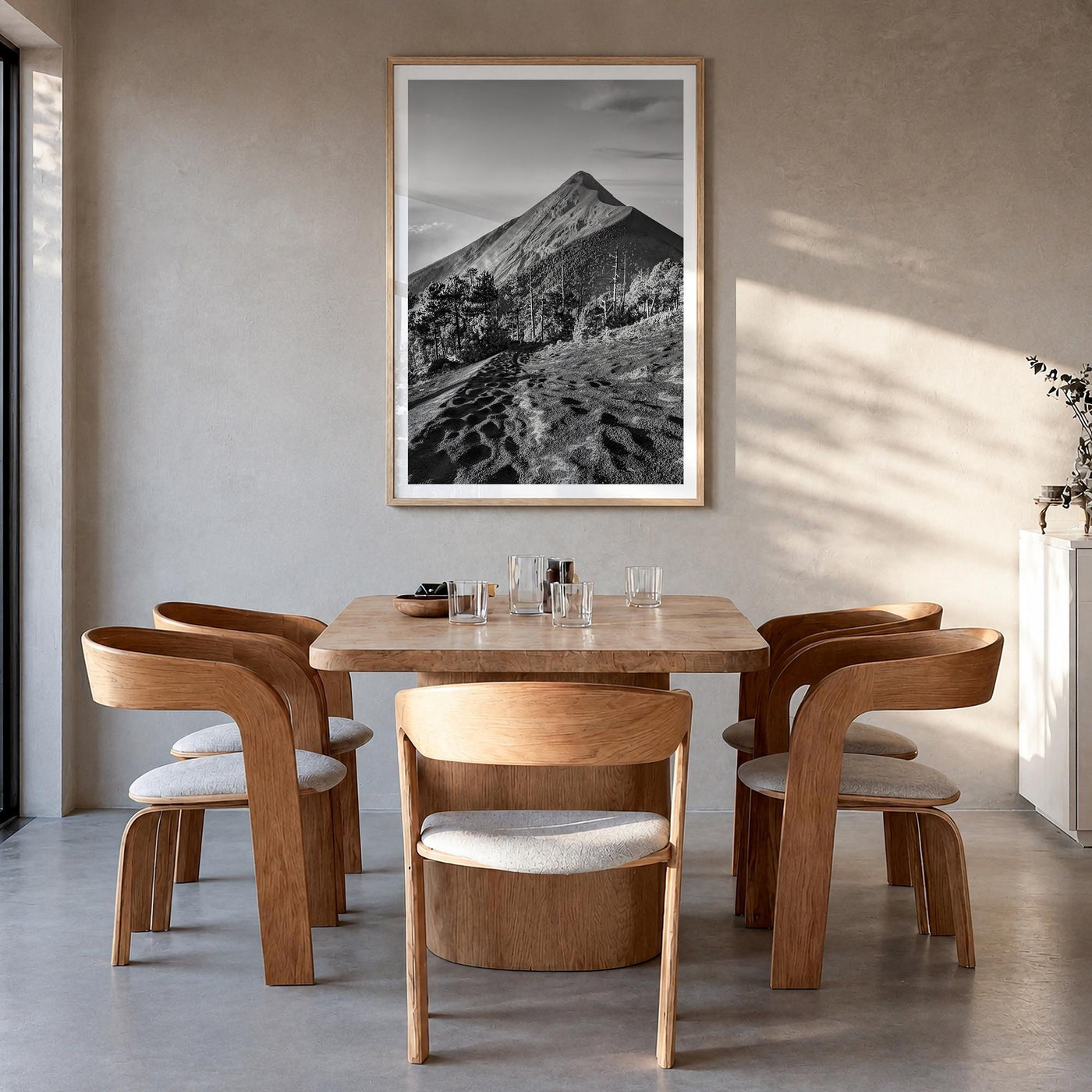 Guatemala black & white photo poster of Central America – vertical wall art in natural wood frame with white border, hanging 