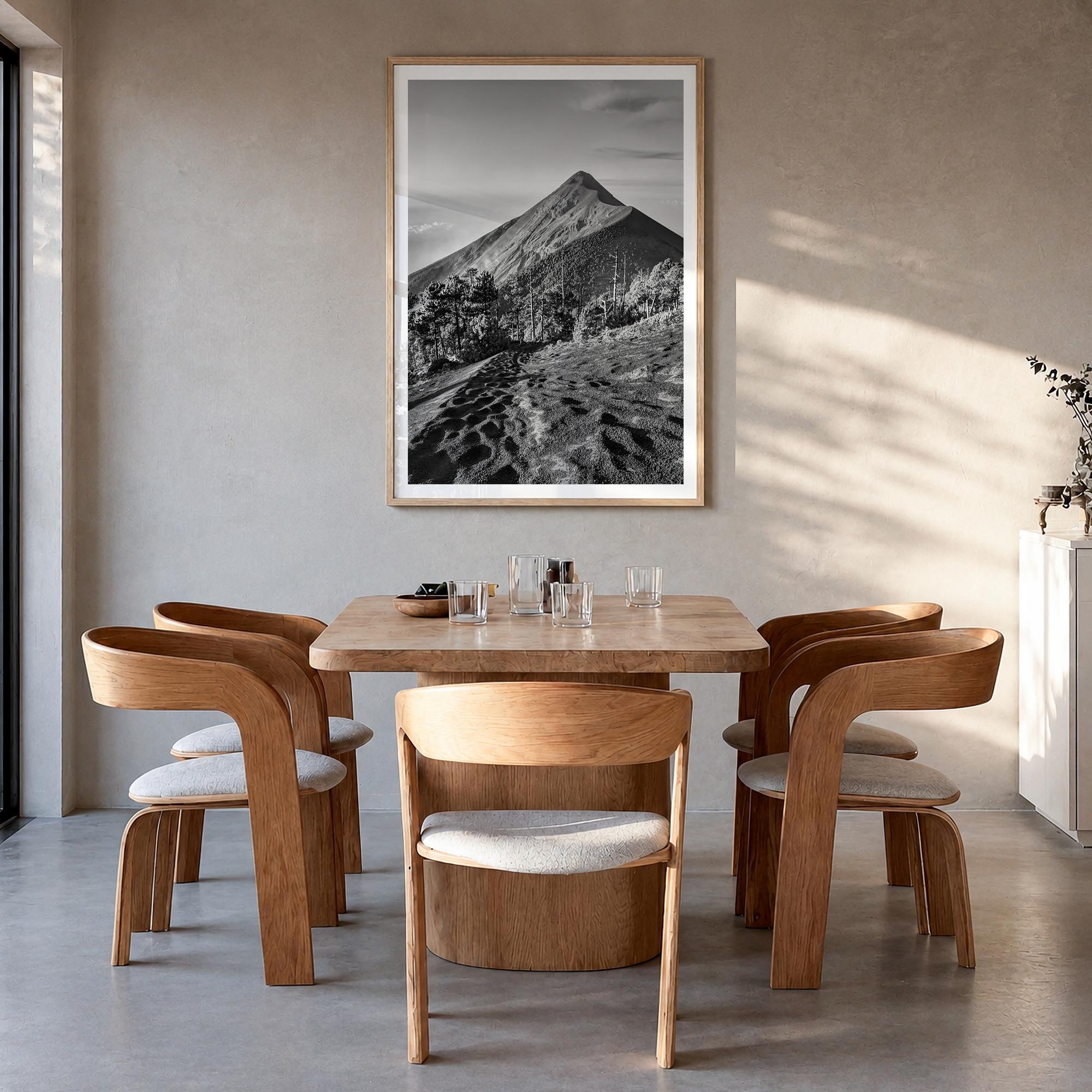 Guatemala black & white photo poster of Central America – vertical wall art in natural wood frame with white border, hanging 