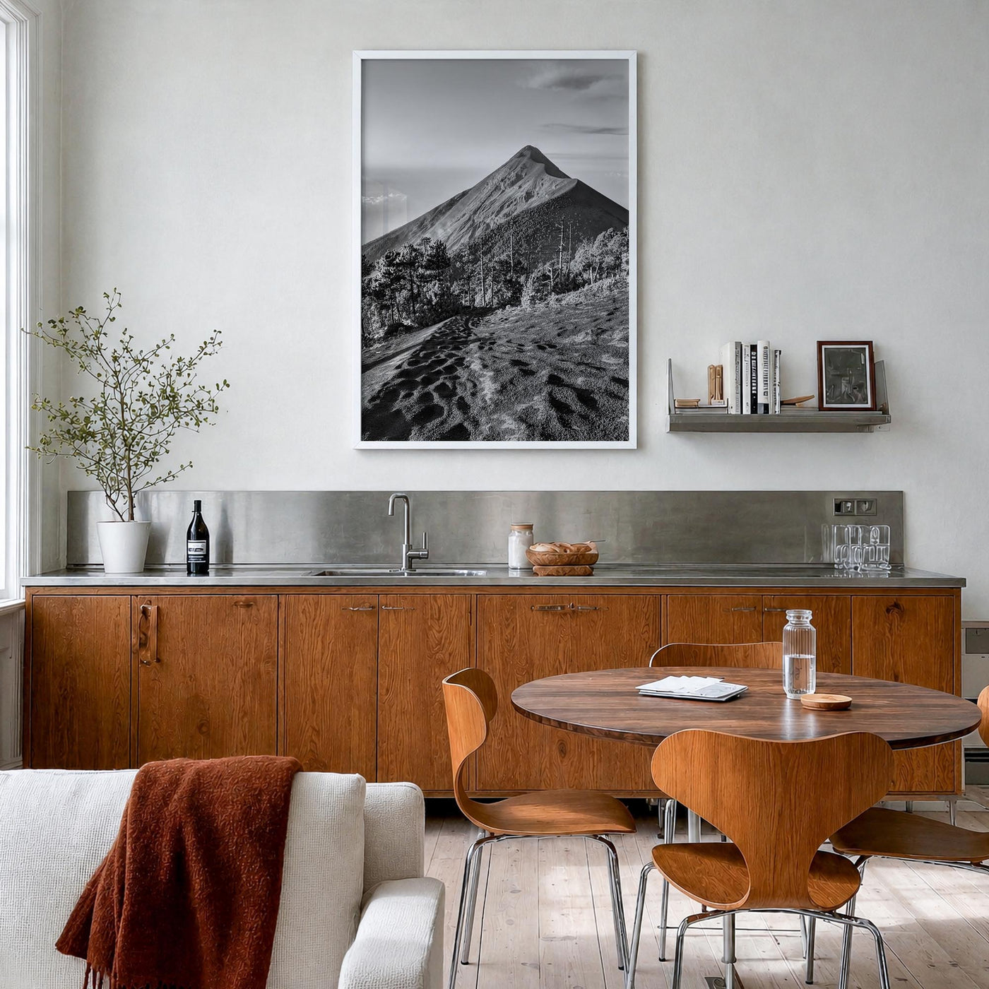 Guatemala black & white photo poster of Central America – vertical wall art in white wood frame, hanging on wall