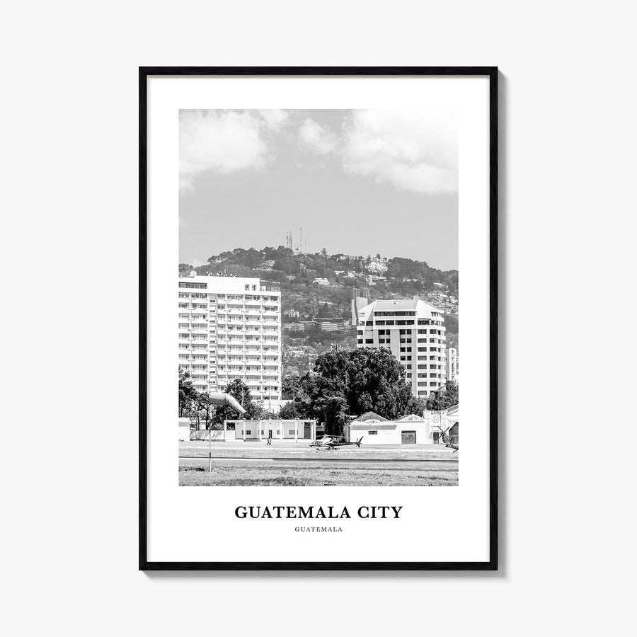 Guatemala City black & white classic poster of Guatemala – vertical wall art, unframed print shown in interior mockup