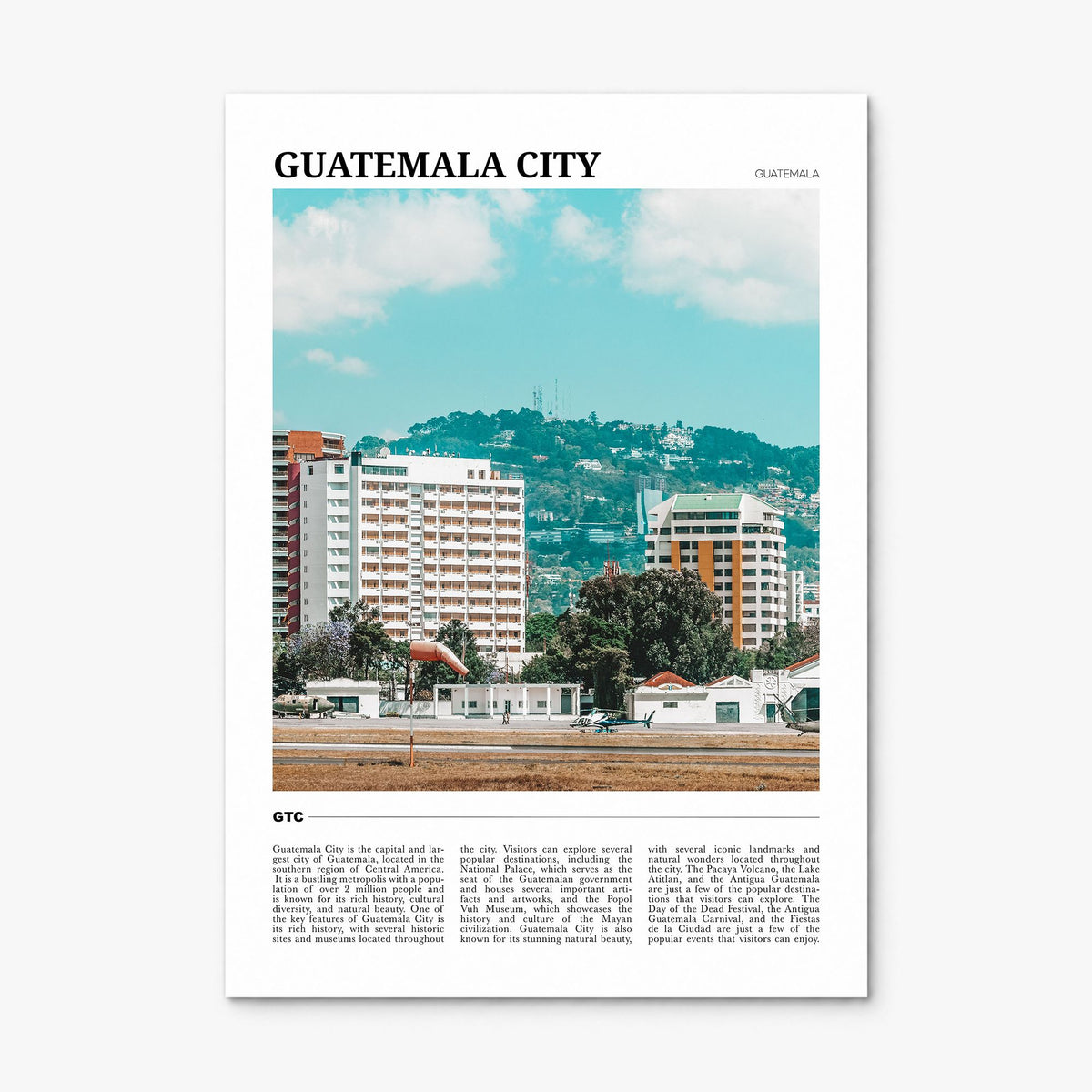 Guatemala City Travel Poster, print only (unframed)