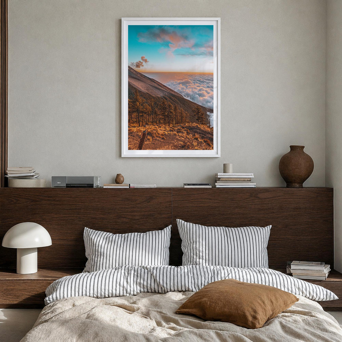 Guatemala colorful photo poster of Central America – vertical wall art in white wood frame with white border, hanging on wall