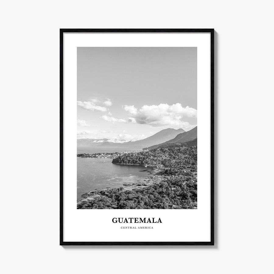 Guatemala no. 2 black & white classic poster of Central America – vertical wall art, unframed print shown in interior mockup