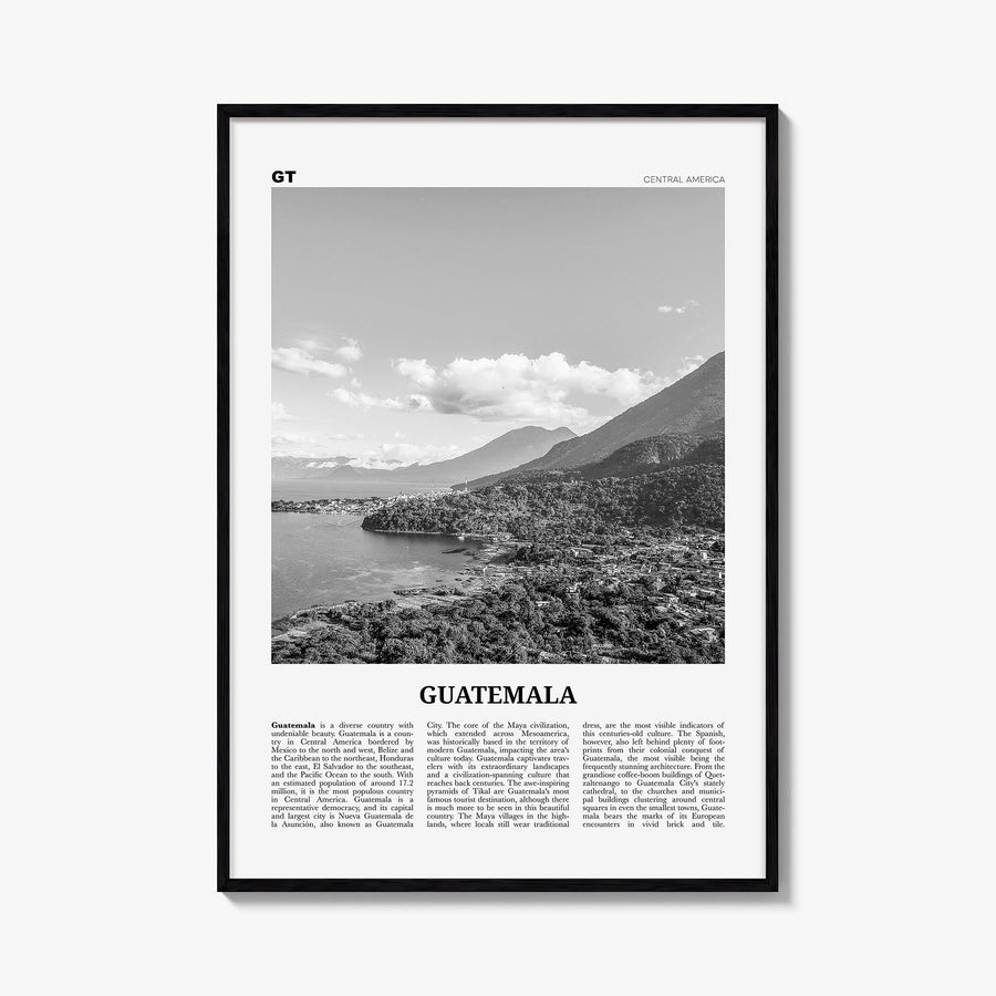Guatemala no. 2 black & white newspaper poster of Central America – vertical wall art, unframed print shown in interior mocku
